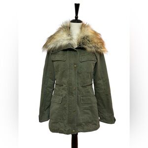 New York & Company jacket with removable fur. Color: Olive. Size: Small.